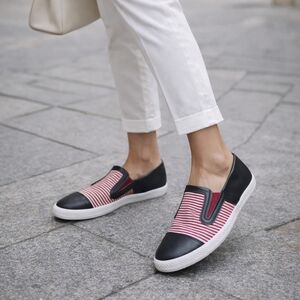 Geox Womens Giyo Slip On Pumps Navy Blue Red White Striped, Size US9